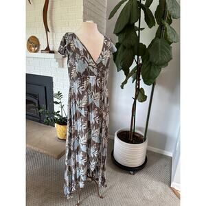 Torrid Brown Blue Floral Surplice Maxi Romper Dress Size 1 (Plus 1X)
